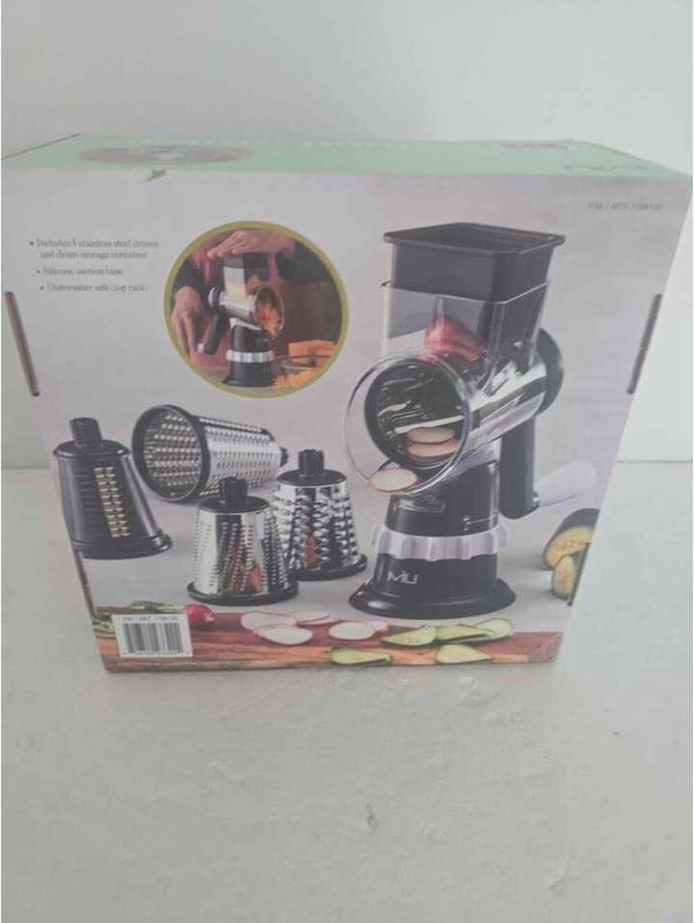 MIU Rotary Food Grater 5 Stainless Steel Drums Cheese Grater Vegetable Slicer